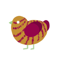 Ronald, a gold and maroon chicken with a bar pattern