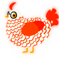 A white and vermilion chicken with a lace pattern