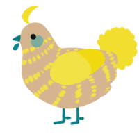 A beige and yellow chicken with a bar pattern