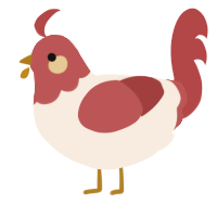 A cream and red chicken with a head pattern