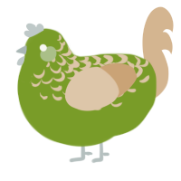 A chartreuse and beige chicken with a half-lace pattern