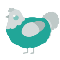 A turquoise and silver chicken with a head pattern