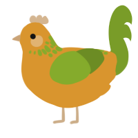 A orange and chartreuse chicken with a neck-speckle pattern