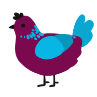 A wine and cerulean chicken with a neck-speckle pattern