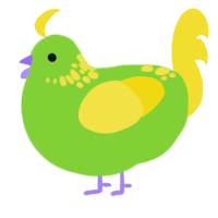 A grass and yellow chicken with a neck-speckle pattern