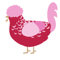 A crimson and pink chicken with a half-lace pattern