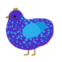 A indigo and sky chicken with a speckle pattern