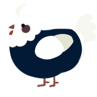 A tumblr and white chicken with a head pattern