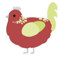 A red and lemon chicken with a neck-speckle pattern