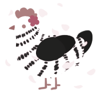 A rose and sable chicken with a bar pattern