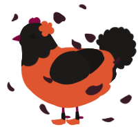 A vermilion and sable chicken with a head pattern
