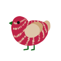 Sheri, a crimson and beige chicken with a bar pattern