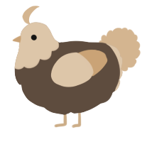 A bark and beige chicken with a head pattern