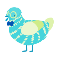 A aqua and apple chicken with a bar pattern