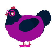 A plum and tumblr chicken with a head pattern
