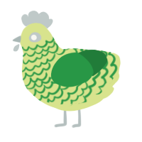 A lemon and viridian chicken with a lace pattern