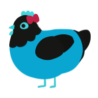 A cerulean and black chicken with a head pattern