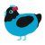 A cerulean and black chicken with a head pattern