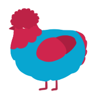 A cerulean and crimson chicken with a head pattern