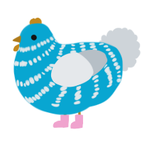 A cerulean and mist chicken with a bar pattern
