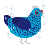 A cerulean and navy chicken with a lace pattern