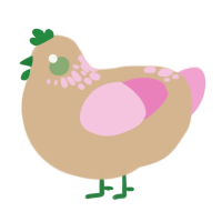 A beige and pink chicken with a neck-speckle pattern