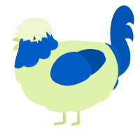 A apple and ultramarine chicken with a head pattern