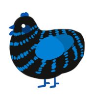 A black and sapphire chicken with a bar pattern
