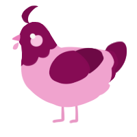 A pink and wine chicken with a head pattern