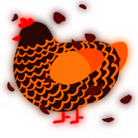 A black and vermilion chicken with a lace pattern