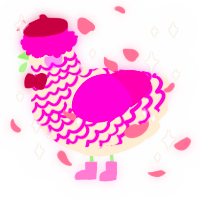 A cream and fuchsia chicken with a lace pattern
