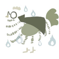 A lilac and chartreuse chicken with a bar pattern