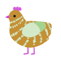 A gold and gluppy chicken with a bar pattern