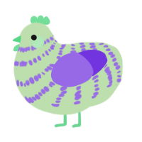 A gluppy and blurple chicken with a bar pattern