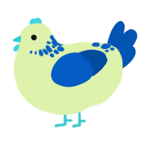 Blue Portal, a apple and ultramarine chicken with a neck-speckle pattern