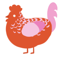 A vermilion and pink chicken with a half-lace pattern