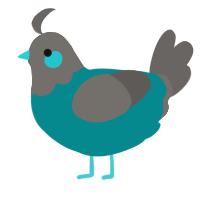 A teal and grey chicken with a head pattern