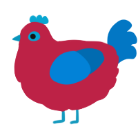 A crimson and sapphire chicken