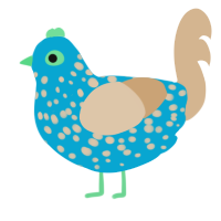 A cerulean and beige chicken with a speckle pattern