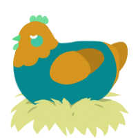 A teal and ochre chicken with a head pattern