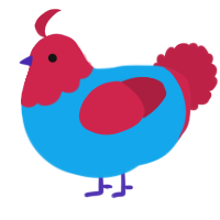 A sky and crimson chicken with a head pattern