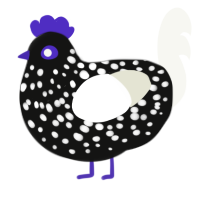 A black and white chicken with a speckle pattern