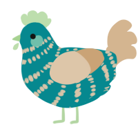A teal and beige chicken with a bar pattern