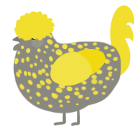 A ash and yellow chicken with a speckle pattern