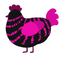 Little Topic, a black and fuchsia chicken with a bar pattern