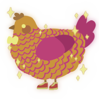 A orange and amethyst chicken with a lace pattern