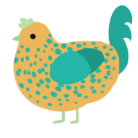 A honey and turquoise chicken with a speckle pattern