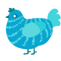 A cerulean and aqua chicken with a bar pattern