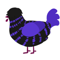 90s Topic, a sable and indigo chicken with a bar pattern