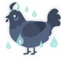 A grey and teal chicken with a head pattern